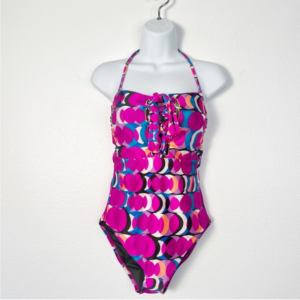 New Trina Turk Lace-Up Bandeau One Piece Women’s Retro Swimsuit Size 6